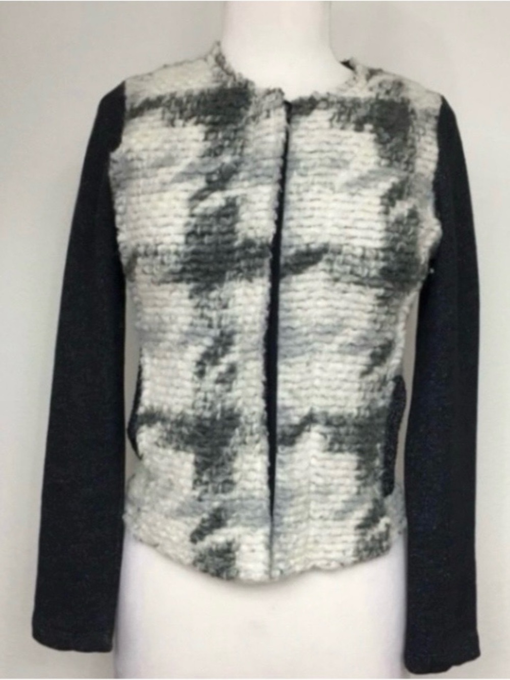 Anthropologie Dolan Women's Gray Cream Alpaca Wool Mix Zip Knit Jacket Size S